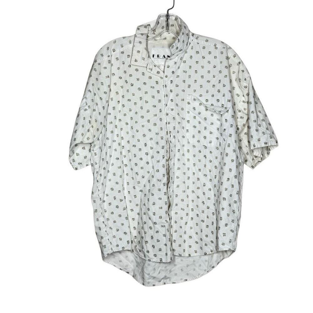 FRANK White Short Sleeve Button Up Shirt Size M Front Pocket Casual USA